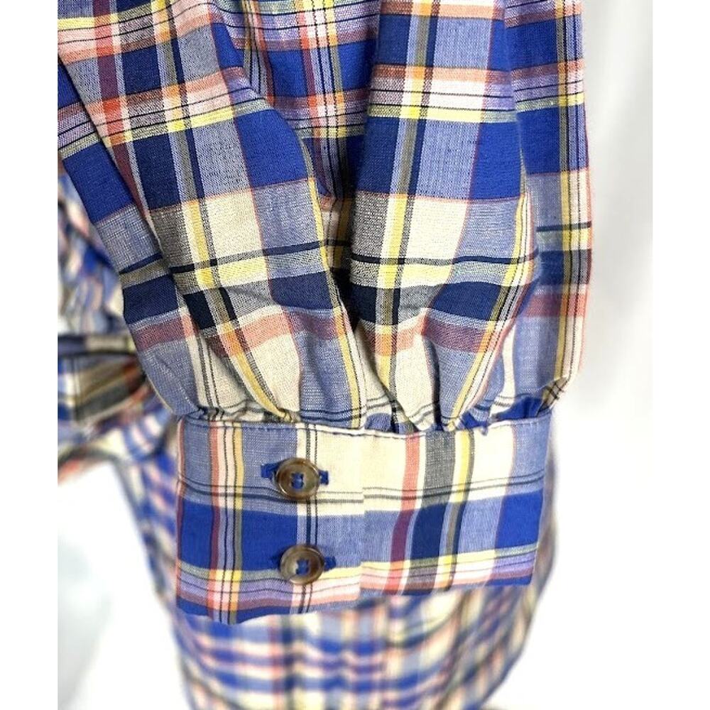 Sezane Plaid Telma Mini Dress Blue Ochre Tartan Ruffle Collar Wrap EU 38 US 6 - Picture 9 of 10